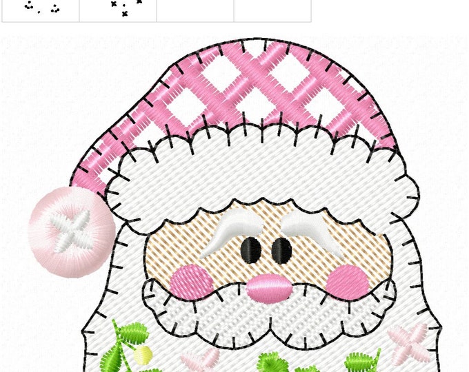 Quick light stitch Santa Claus outline machine embroidery design Christmas Santa head silhouette line art sketch design for hoop 4x4 5x5 6x6