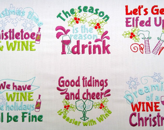 Merry Christmas Wine lovers quotes... awesome towel or wine bag decoration, unique set, machine embroidery designs for hoops 4x4, 5x7