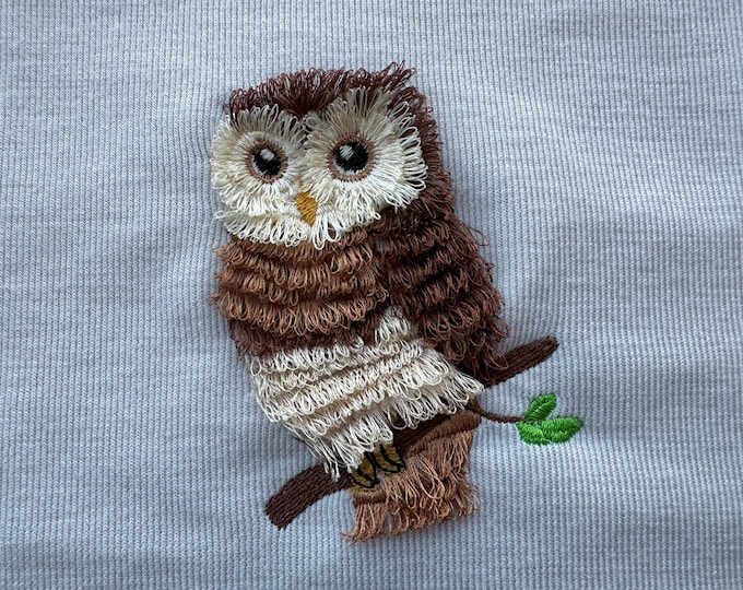 Fringed cute fluffy Owl machine embroidery designs chenille fur woodland theme fringe in the hoop kids boys girls outfit wild bird animal