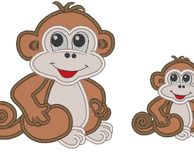 Wild animal - Monkey baby - machine embroidery applique designs - INSTANT DOWNLOAD 3, 4, 5 and 6 inches