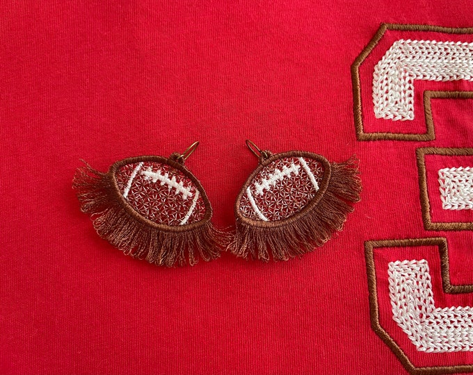 Football Fringed earrings Sport charm necklace pendant FSL freestanding lace cheer machine embroidery designs sports ITH in the hoop team