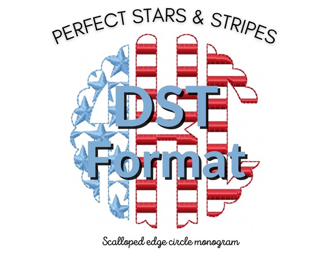 DST Starry Independence 4th July Scalloped striped Circle Monogram FONT machine embroidery designs, classic three letter round monogram, BX