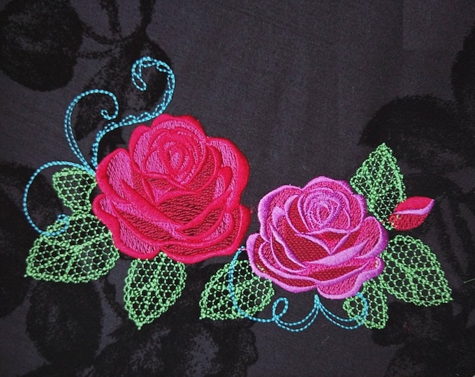 Two Urnban curl and swirl shadow and Shabby Chic Rose Urban roses - 2 designs set- machine embroidery designs for embroidery hoops 4x4 5x7