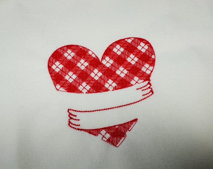 Gingham Plaid Hugging Heart Valentine Hug Heart buffalo checkered machine embroidery designs multiple sizes 3 to 6 inch lovely sweet design