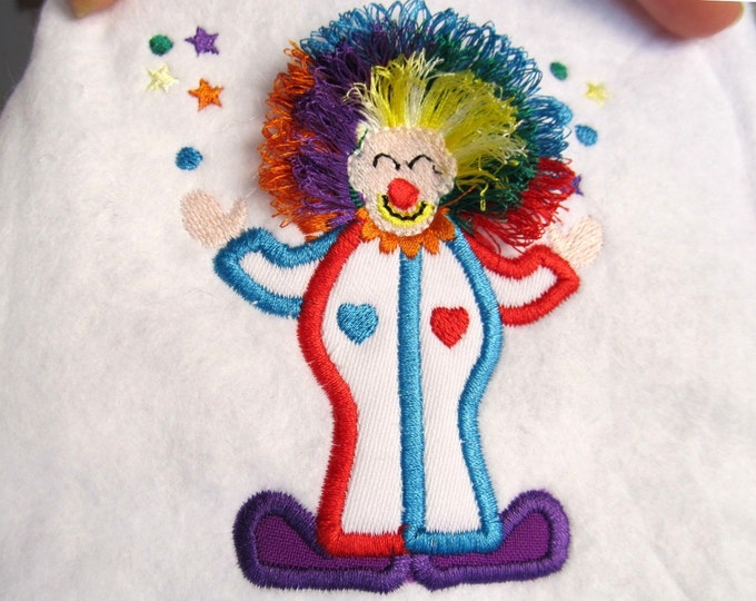 Clown with fringed fluffy hair, Circus Clown applique machine embroidery designs for hoop 4x4 and 5x7, funny clown kids baby boy outfit