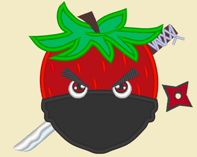 Fruit Ninja - strawberry ninja machine embroidery fill stitch and applique designs for hoop 4x4, 5x7 - 4, 5, 5 1/2, 6 in INSTANT DOWNLOAD