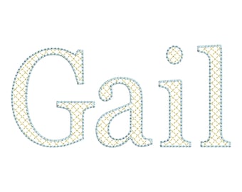 Elegante diseño de bordado a máquina con monograma del alfabeto en bloque universitario con diseño de colcha y puntada de frijol de Diamond FONT Gail, de 1,6 a 3,4 pulgadas