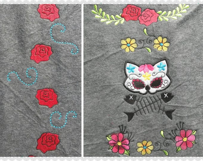 Day of the Dead Calavera Cat sugar skull Applique Floral Set machine embroidery designs kitty skull sizes for hoop 4x4 and 5x7