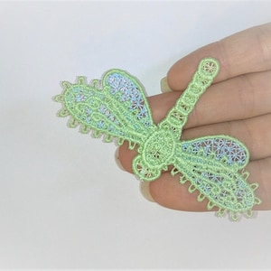Dragonfly FSL Freestanding lace machine embroidery design in the hoop ITH project 4x4 assorted sizes MINI girl hairclip embellishment