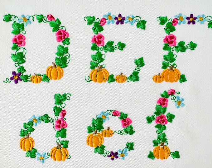 Pumpkin Floral Font Thanksgiving alphabet uppercase lowercase letters monogram flowers font machine embroidery designs BX small mini floral