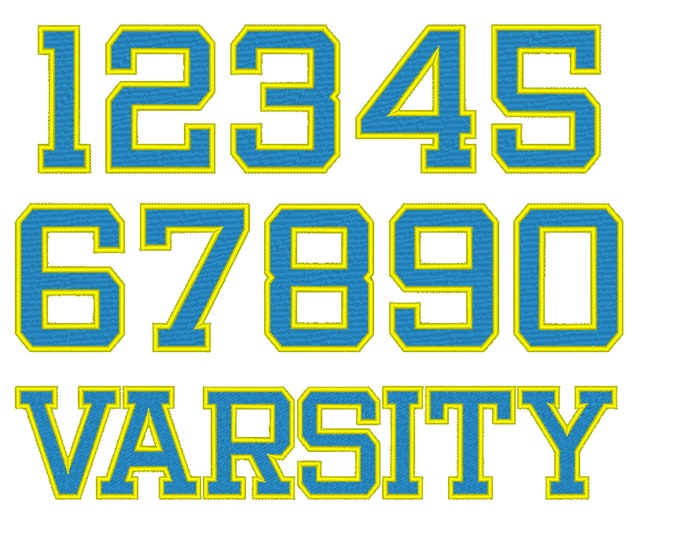 Mini Varsity Collegiate type Font machine embroidery designs - capital letters and numbers 2 colors fill stitch and outline alphabet, BX