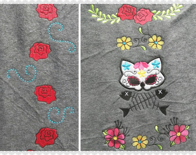 DISCOUNT 30% Day of the dead Cat skull set machine embroidery designs, cat kitty skull machine applique designs for hoop 4x4 and 5x7