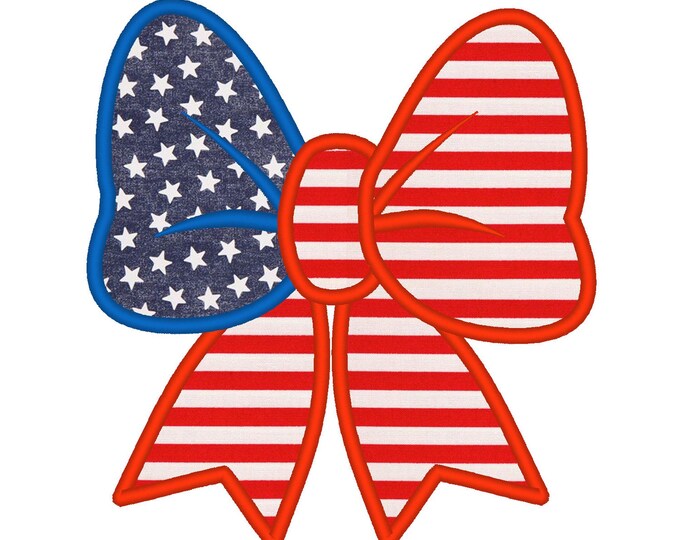 Bow Applique multiple sizes for hoop 4x4 and 5x7 machine embroidery designs patriotic 4th of July bow design