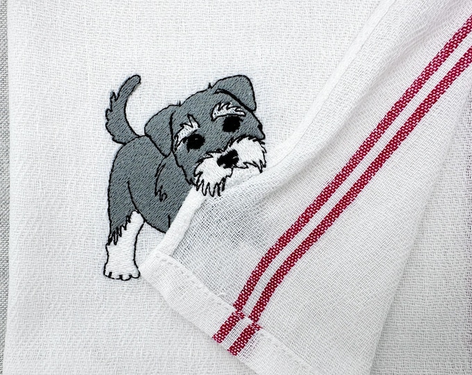 Lovely playing Schnauzer Puppy Dog Mama kitchen dish towel pet animal kids machine embroidery designs ITH project simply in the hoop project