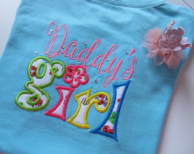 Daddy's little GIRL with little pretty flower applique outfit machine embroidery designs for hoop 4x4 and 5x7 baby pretty saying quote
