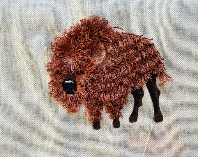 Fringed Cattle fluffy bison fringed fur chenille farm animal machine embroidery designs fringe in the hoop ITH project fuzzy fur Bull