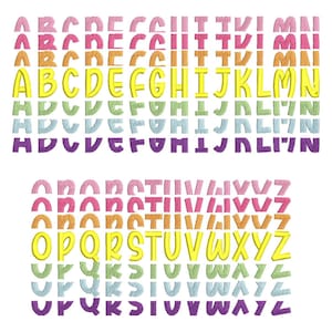 Stacked Font, satin stitch and outline trend alphabet letters, awesome kids name letters machine embroidery designs assorted sizes, BX incl