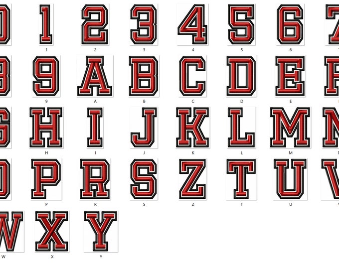 Varsity Collegiate, Collegiate block type Font machine embroidery designs sport letters and numbers, 3 colors fill stitch
