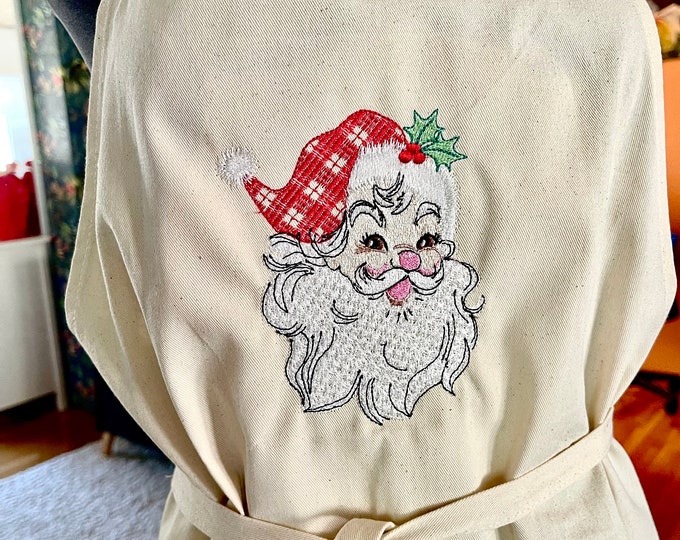 Retro Gingham Santa Clause Merry Christmas faux chenille Machine embroidery designs 4x4 5x7, 6x10, 8x8, 8x12