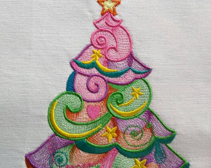 Colorful Merry Christmas tree, curl swirl Xmas tree extraordinaire machine embroidery designs hoop 4x4, 5x7, 6x10 INSTANT DOWNLOAD