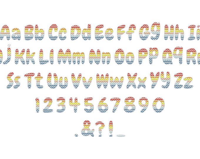 RIC RAC patterned Font monogram alphabet letters machine embroidery designs and raggedy applique designs colorful ruffle font BX included