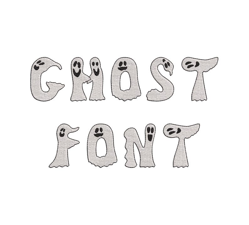 Ghost FONT Fill Stitch Alphabet Monogram Cute Little Ghost Kids Baby ...