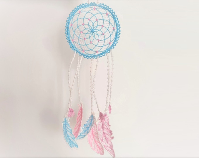 Dream Catcher with feathers kids Native American design Dreamcatcher FSL Free standing lace machine embroidery designs for hoop 5x7, 6x10