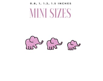 Elephants elephant family size micro mini machine embroidery designs less than one inch size wee tiny elephant animal zoo addon fill stitch