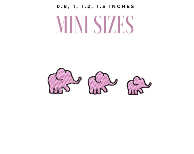 Elephants elephant family size micro mini machine embroidery designs less than one inch size wee tiny elephant animal zoo addon fill stitch