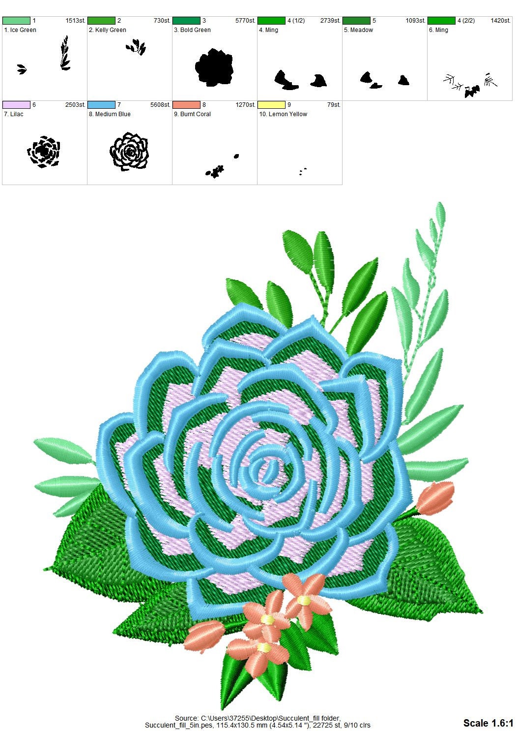 Succulent Bouquet flowers floral composition machine embroidery designs assorted sizes succulent cactus plant wee blossom bloom embroidery