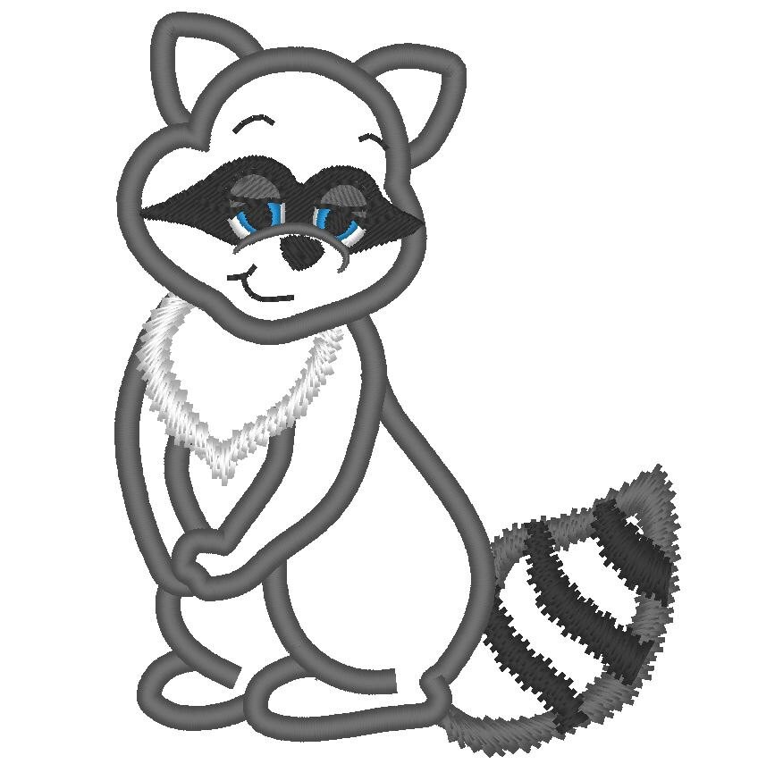 Pretty raccoon applique cute raccoon animal machine embroidery Pretty raccoon applique cute raccoon animal machine embroidery