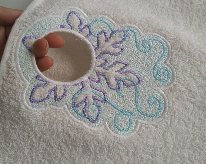 Terry Towel topper hanging hole Snowflake embossed embroidery IN THE HOOP machine embroidery design for hoop 4x4 and 5x7, winter snowflake