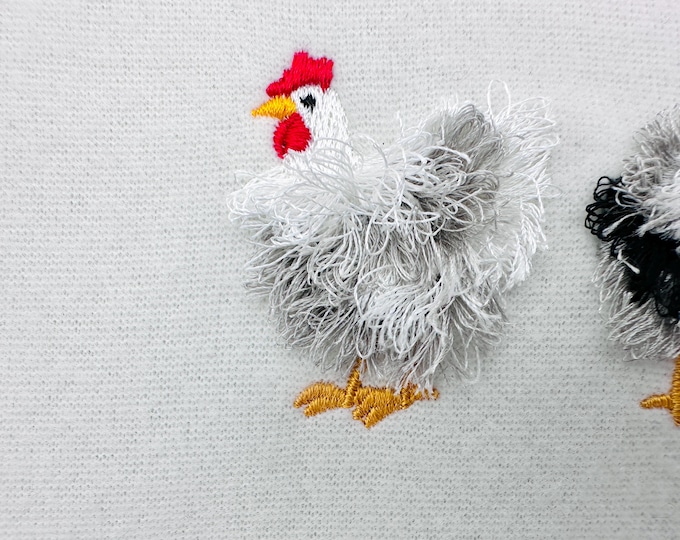 Mini Chicken fringed fluffy chenille farm bird machine embroidery designs fringe fur chickens design mini sizes 2 and 3 inch cute add-on 4