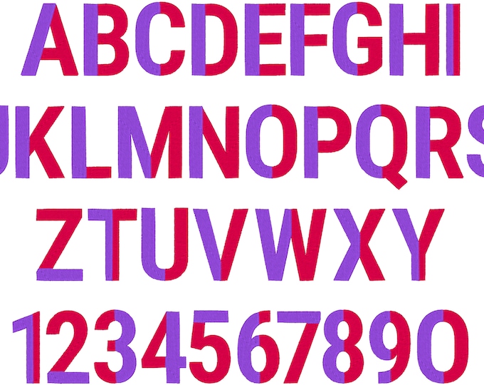 Duotone font narrow fill stitch 2 color Font Duo color Duotone alphabet machine embroidery designs 1.5 to 5 two colors duotone duo color