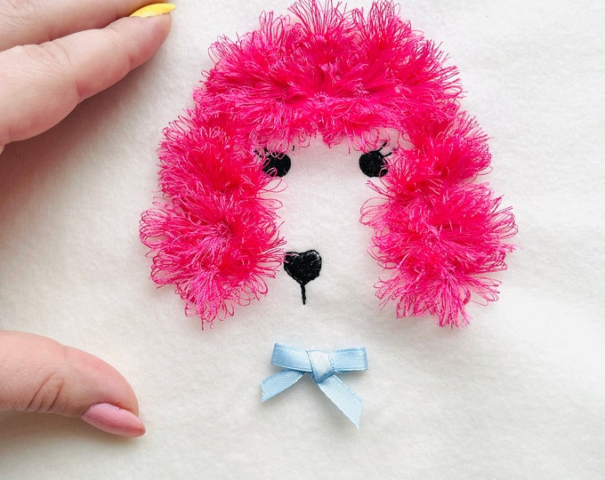 Fluffy Poodle Puppy fringed dog face machine embroidery designs fur fringe in the hoop ITH many sizes cute poodle head silhouette outline