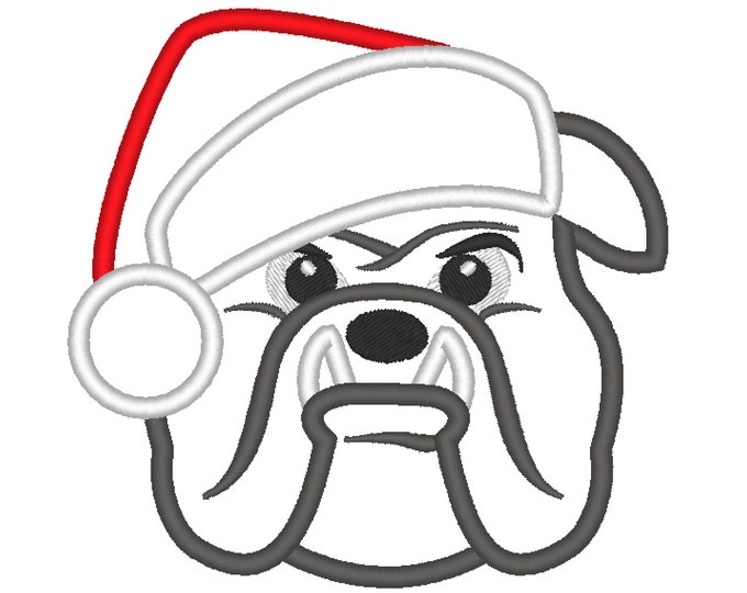 Bulldog Christmas dog,  Santa hat Bulldog, Bulldog head face Christmas applique machine embroidery designs assorted sizes embroidery formats