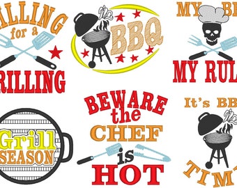 Grill BBQ apron for men SET of 6 types barbecue grilling quote saying machine embroidery designs for towels aprons awesome gift for him dad