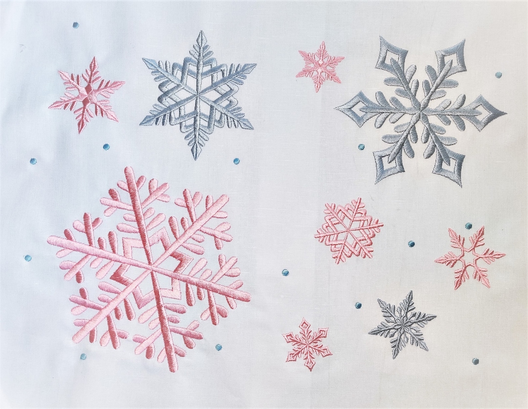 Swirl mini snowflakes SET of 4, winter snowflake 4 types, swirl and curl  frozen Christmas snow machine embroidery designs assorted sizes