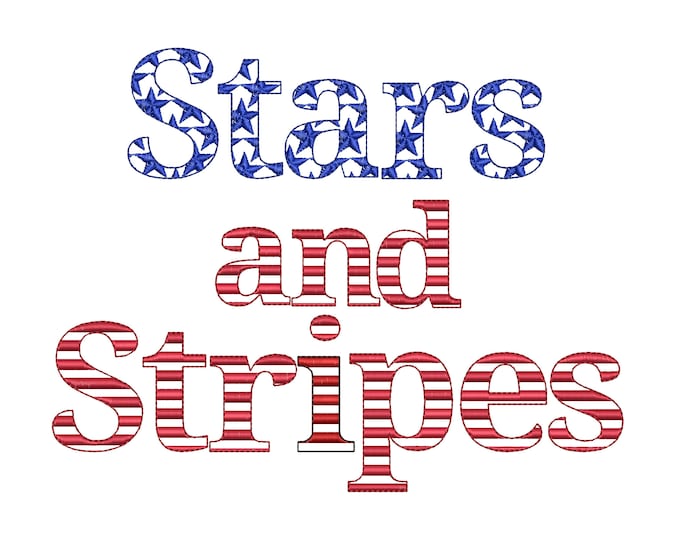 Stars and Stripes Block Patriotic Font 2 types machine embroidery designs SET of 2 alphabet letters assorted sizes 4th July Independence Day