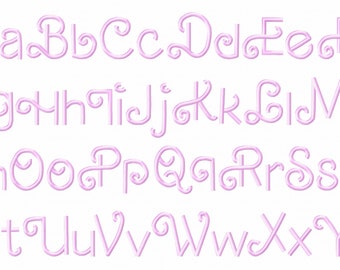 May include: A pink alphabet with a decorative, cursive font. Each letter is outlined in a slightly darker shade of pink.