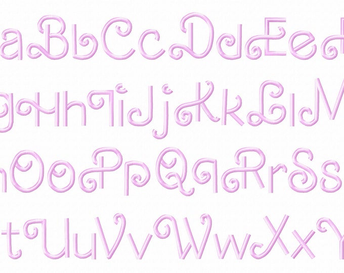 Retro Valentine Satin stitch Line FONT machine embroidery designs mini 0.6 up 3 in handwritten swirl curl alphabet letters monogram font BX