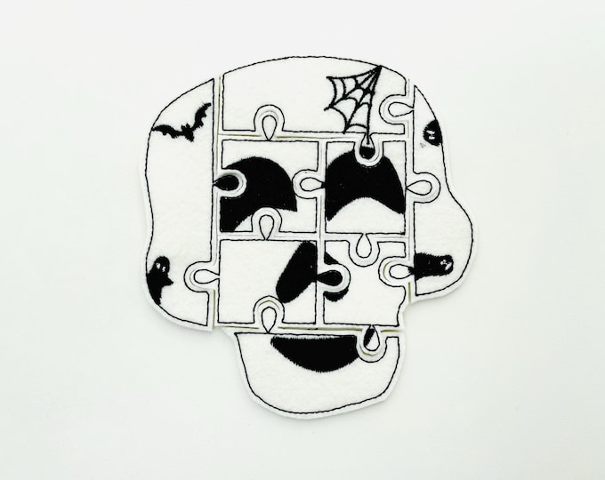 Halloween Skull Puzzle ITH in the hoop kids game gift idea Applique machine embroidery designs sizes for hoop  5x7  6x10 8x8 felt feltie