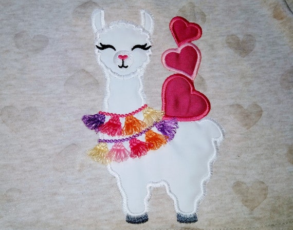 Birthday Llama Satin and Zigzag Applique Embroidery Machine Design