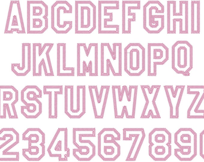 Block Wide Chain stitch outline sport Athletic collegiate alphabet Sports Font machine embroidery designs monogram sizes 1.5 up to 3.7 in BX