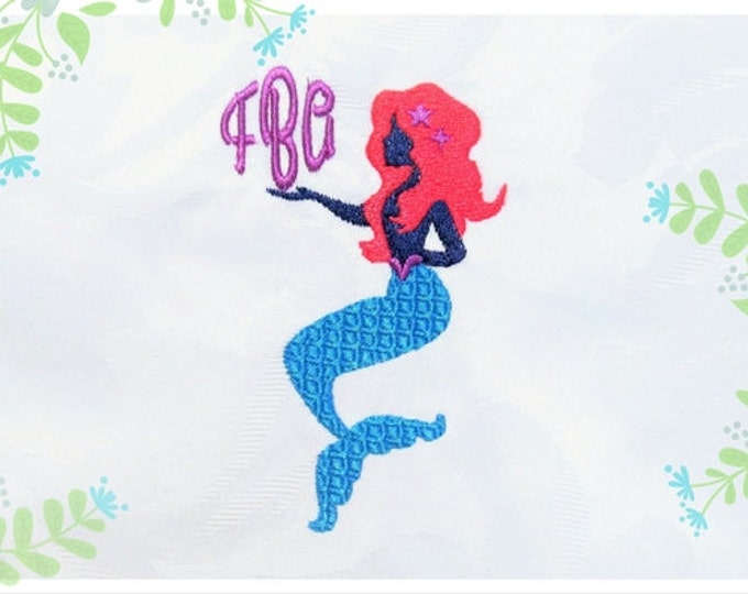 Mermaid monogramm Embroidery designs 4x4 5x7 Circle monogram decration,  mermaid embroidery, mermaid tail