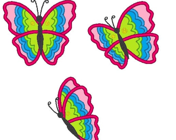 Butterfly flying butterflies Applique machine embroidery designs SET of 3 types in multiple sizes 3, 3.5, 4, 4.5, 5 inch butterfly applique