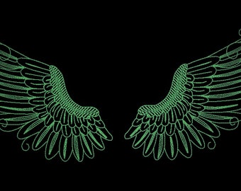 Angel wings/ Glow in the dark special designed machine embroidery / sizes 4x4, 5x7 and 6x10 / file  INSTANT DOWNLOAD