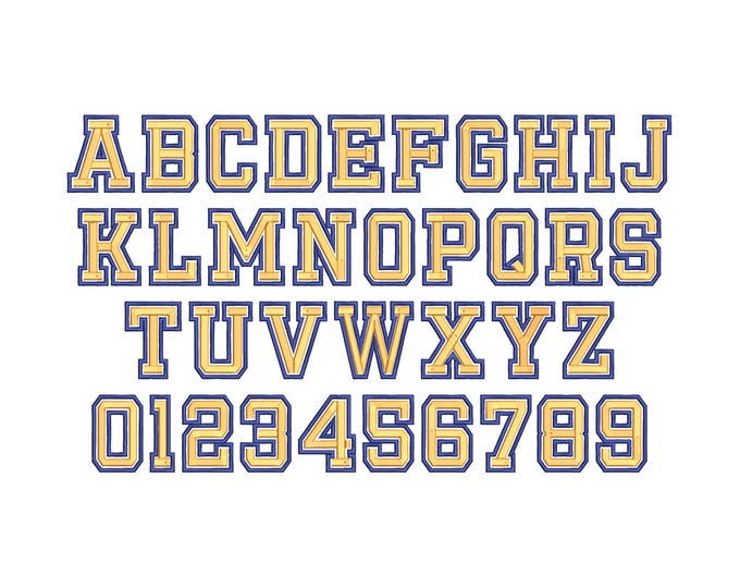 Double two stitch applique Athletic Sport High School Team Players machine embroidery designs Varsity Collegiate block type Font alphabet