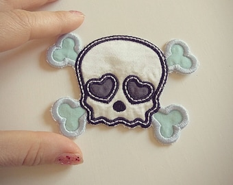 Cute skull heart shaped eyes awesome patch - machine embroidery patch applique designs, assorted sizes mini designs INSTANT DOWNLOAD