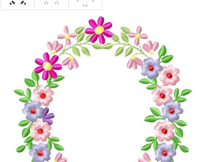 Country Floral birthday number 0 farm flowers number flower flowered Font machine embroidery designs number 0 ZERO only 3.5, 4, 5, 6, 7, 8in